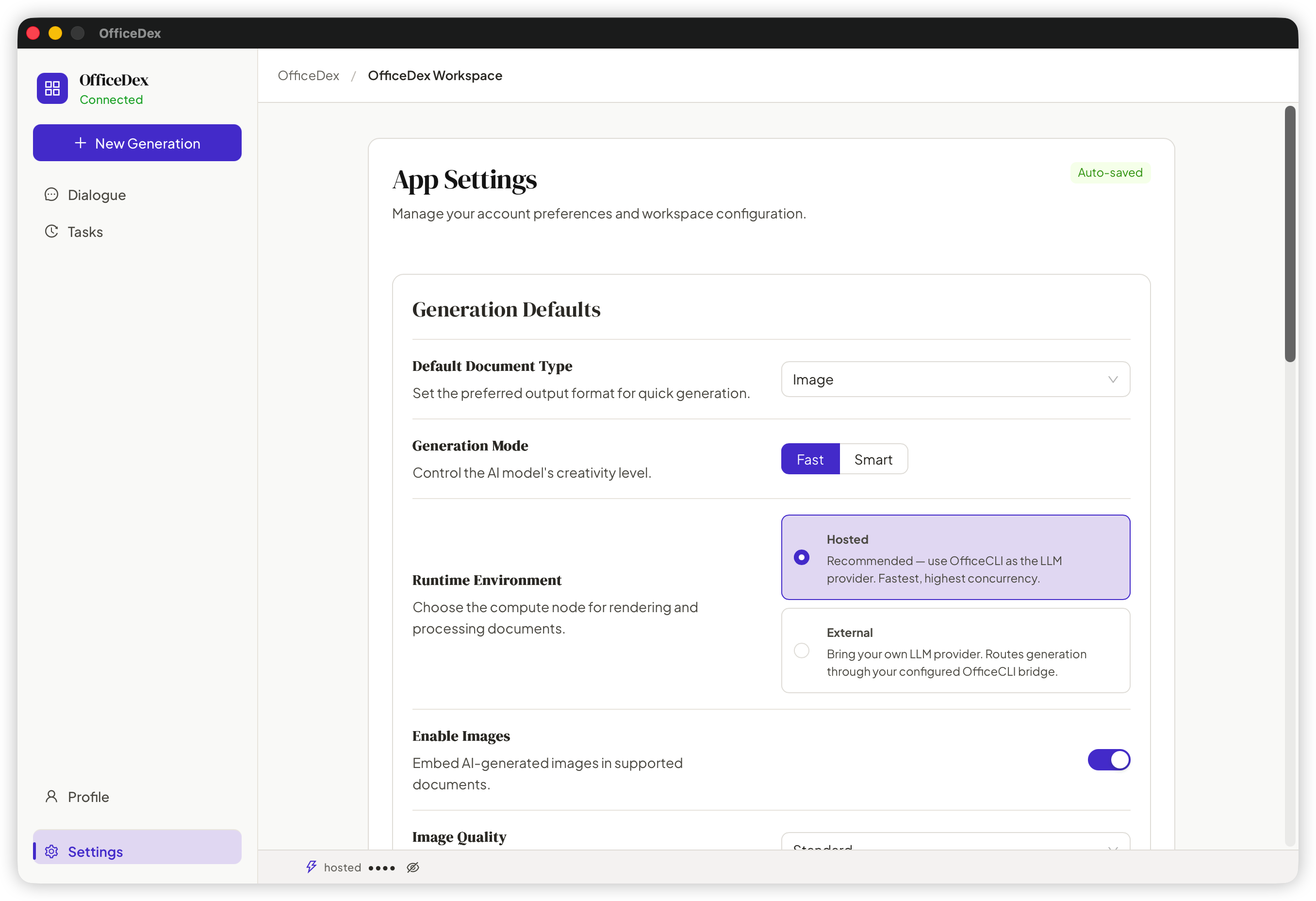 OfficeDex settings page screenshot